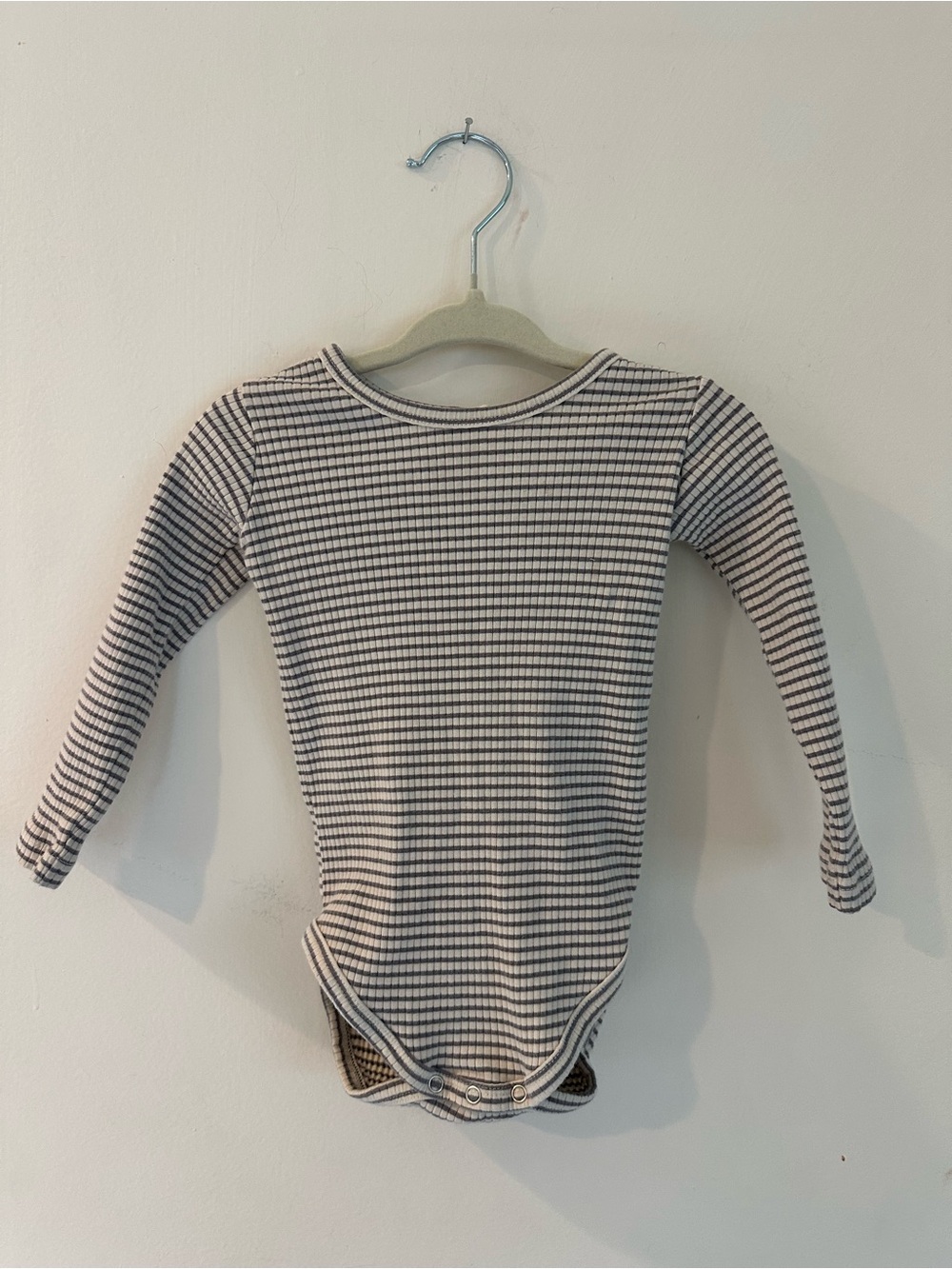 Quincy Mae Long-Sleeve Striped Baby One-Piece - White & Gray